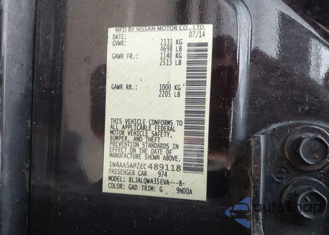 2014 Nissan Maxima 3.5 S/3.5 Sv from USA, damaged, VIN 1N4AA5AP2EC489118